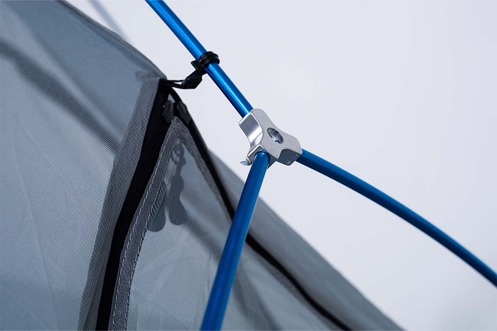 Close up of tent pole joint and zips (6649448792137)